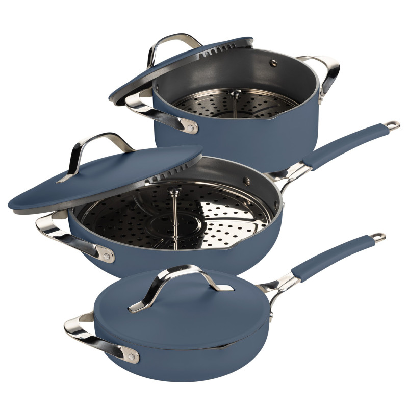 Set posuđa za kuhanje na pari, sotiranje i prženje Rosmarino Chef’s Choice All-in-One – plavi