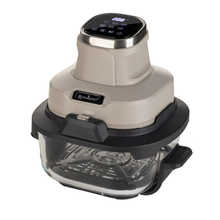 Prenosiva staklena friteza na vrući zrak Rosmarino Airfryer Crispy PRO Series 6-in-1 – 4,5 L + 1,8 L, bež