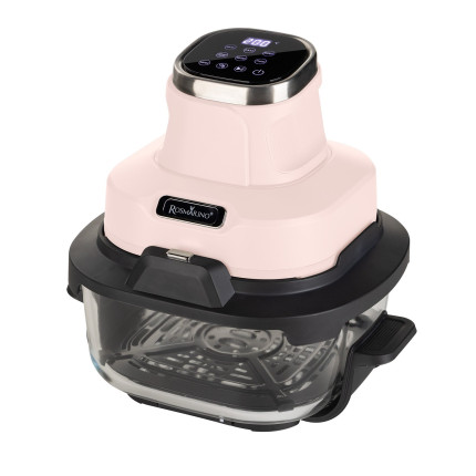 Prenosiva staklena friteza na vrući zrak Rosmarino Airfryer Crispy PRO Series 6-in-1 – 4,5 L + 1,8 L, roza