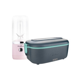 Set posude za zagrijavanje hrane Rosmarino i prijenosnog blendera Rosmarino NutriMax 2 GO (roze)