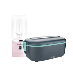 Set posude za zagrijavanje hrane Rosmarino i prijenosnog blendera Rosmarino NutriMax 2 GO (roze)